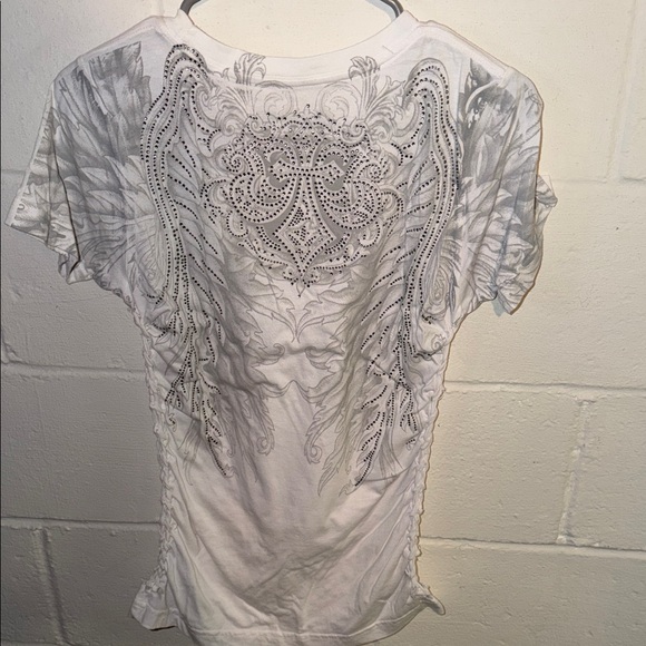 Affliction Women's White and Gray Graphic Tee - Picture 2 of 4